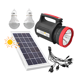 Ліхтар-прожектор акумуляторний з сонячною панеллю Yajia YJ-1902T 5W + 2 лампи 3W