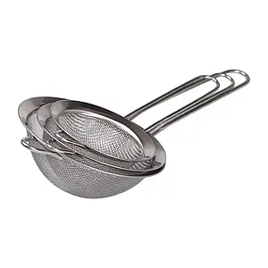 Набір із 3 ситечок із нержавіючої сталі з широким обідком Ø 8/10/12 см для чаю круп і борошна