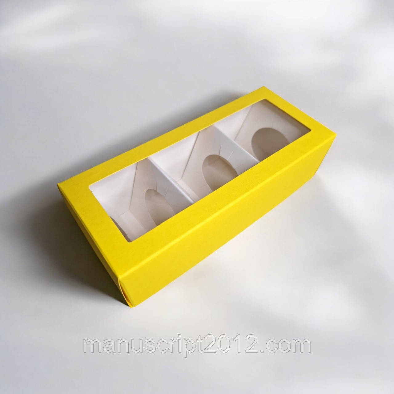 Коробка на 3 курячі писанки З ПЛАСТИКОВИМ ВІКНОМ (170х70х55мм.) жовта