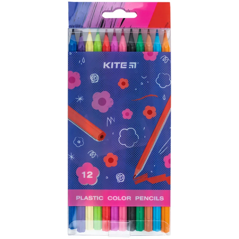 Олівці кольорові 12кольорів пластикові Kite Flower K24-049-1