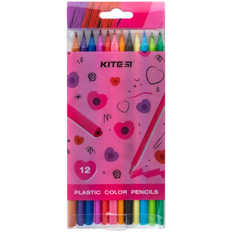 Олівці кольорові 12кольорів пластикові Kite Heart K24-049-2