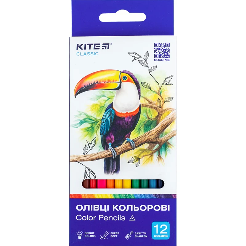 Олівці кольорові 12кольорів тригранні Kite Classic K-053