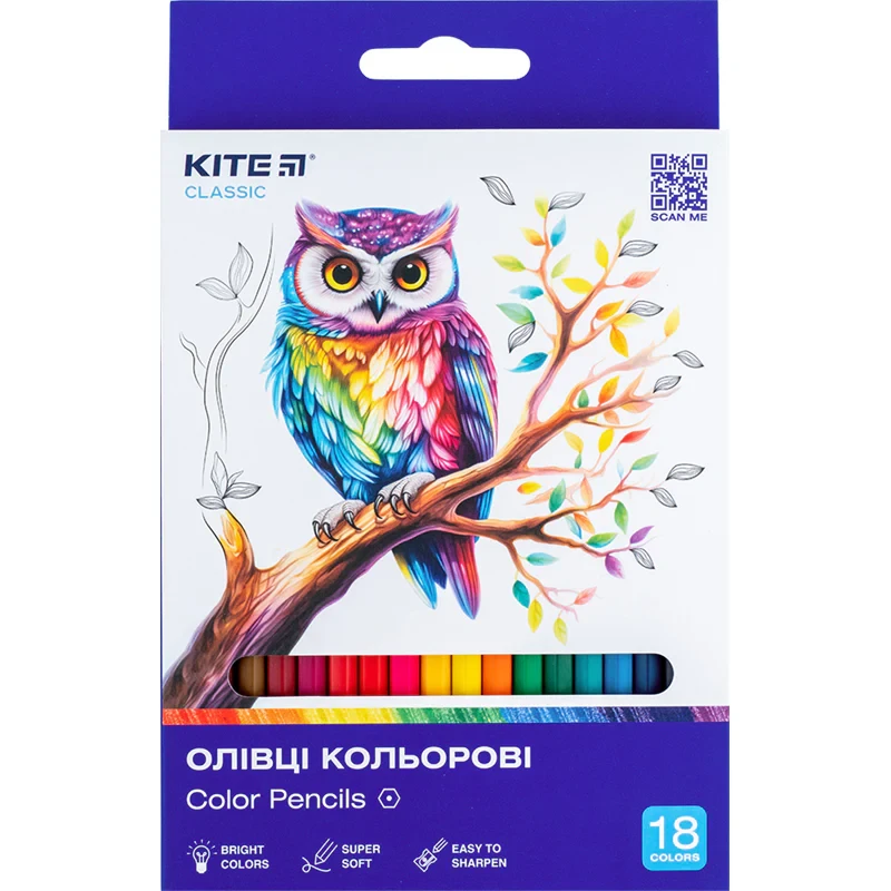 Олівці кольорові 18кольорів Kite Classic K-052