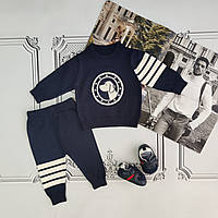 Дитячий синій теплий в'язаний костюм