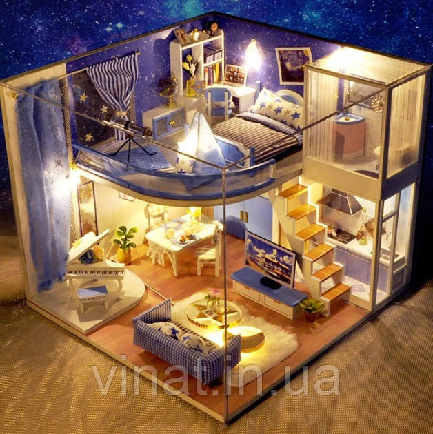 Румбокс Будинок у стилі Лофт Зіркове небо мрії DIY House Dream Starry Sky Loft Інтер'єрний конструктор TD-39 + купол