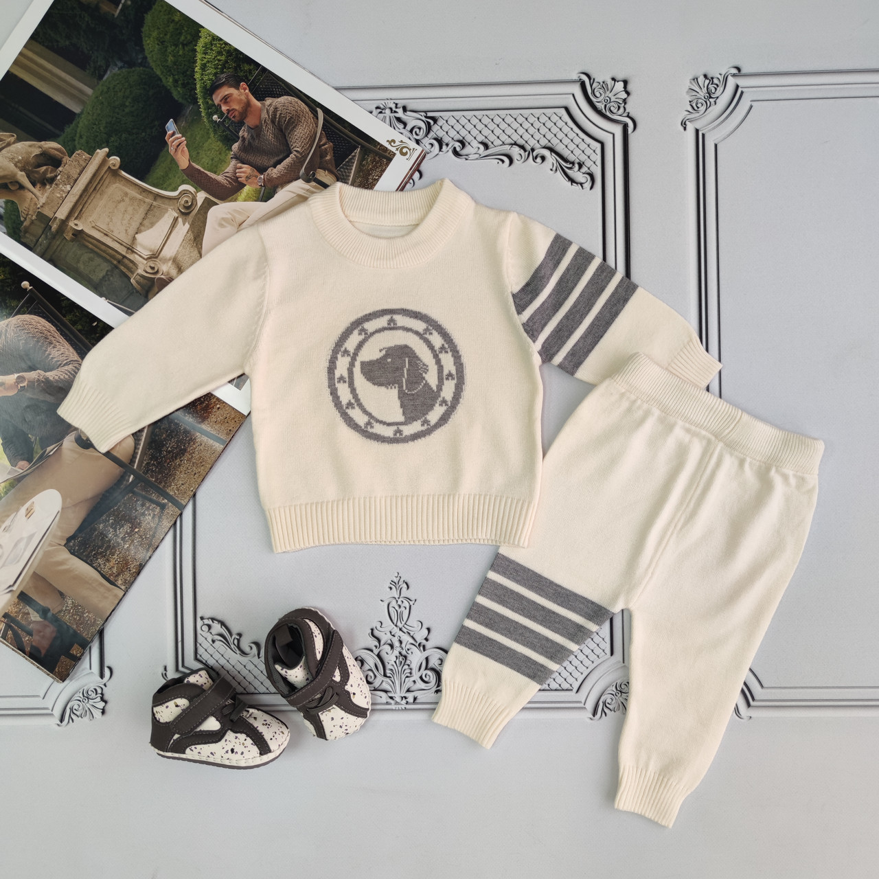 Дитячий теплий в'язаний костюм  для новонароджених