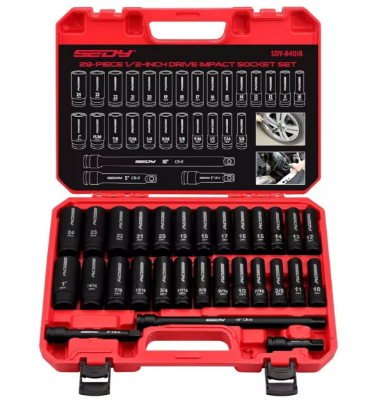 Набір ударних торцевих головок з подовжувачами 29 предметів sdy-84018, фото 1