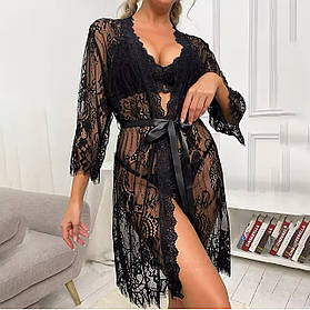 Жіночий мереживний прозориий халат – легкий халат для сну та відпочинку