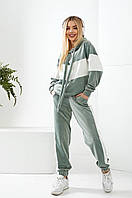 Велюровий повсякденний жіночий костюм Loren худі+джогерри Оливковий, L