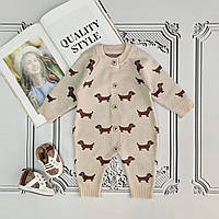 Дитячий бежевий теплий в'язаний чоловічок, ромпер для новонароджених