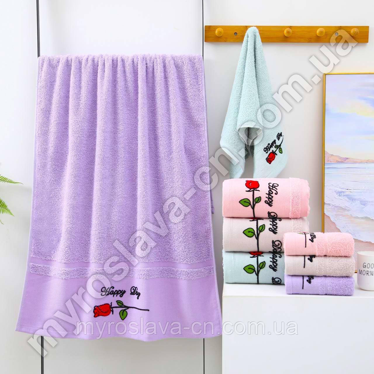 Рушник для обличчя махровий 100*50  однотонний троянди, фото 1