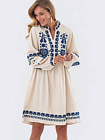 Вышитое платье бежевое этностиль