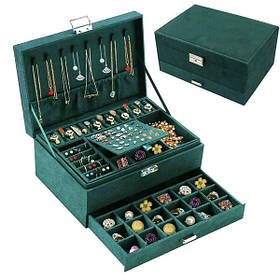 Шкатулка для прикрас триярусна оксамитова 24х17.5х12см Зелений (60705)