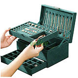 Шкатулка для прикрас триярусна оксамитова 24х17.5х12см Зелений (60705), фото 2