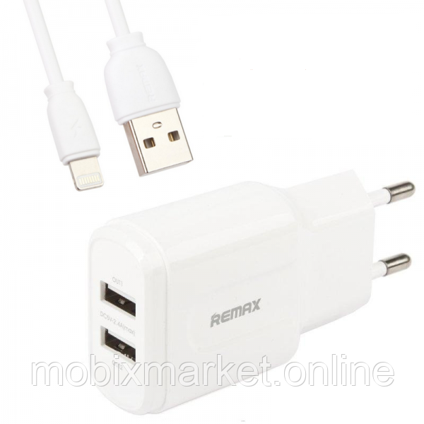 МЗП Remax RP- U22i 2.4A 2USB + кабель Lightning white