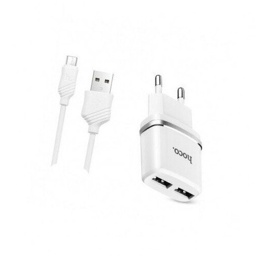 МЗП HOCO C12 Smart 2.4A 2USB + кабель Micro white