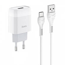 МЗП HOCO C72A Glorious 2.1A 1USB + кабель Type-C white