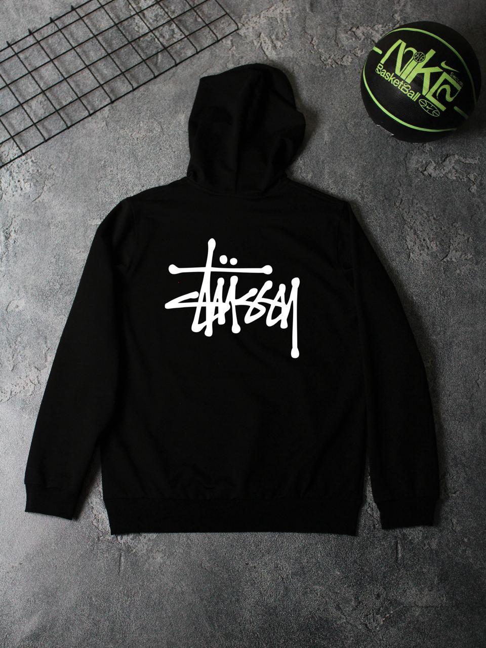 Кофта чоловіча Stussy трикотажна весняна осіння худі кенгуру стуссі чорна