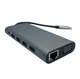 USB-хаб XON SmartHub 12 в 1 Ethernet VGA HDMI 3.5 Audio SD/TF 2xType-C 4xUSB3.0 Сірий (UHCHP126300G 6198)