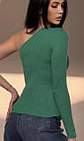 Жіноча кофта в рубчик з одним рукавом, зелений трендовий лонгслів, облягаючий жіночий светр S, фото 2