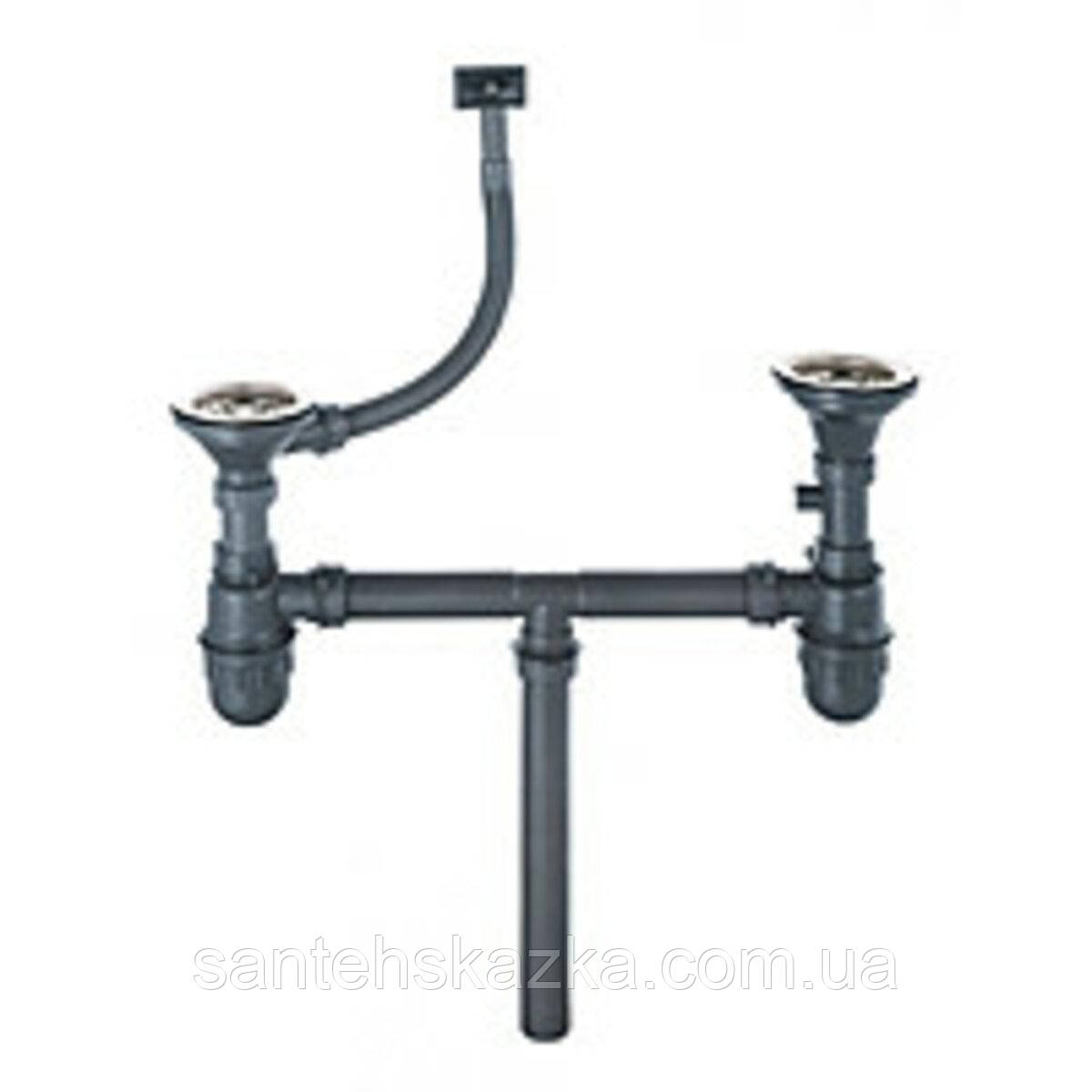 Євросифон подвійний для мийок із неіржавкої сталі, фото 1