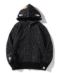 Толстовка Bape A Bathing Ape Shark Black Camo Full Zip Mens Hoodie