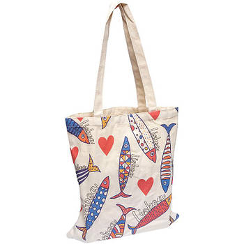 Тканинна еко - сумка з ручками 36*39 см для покупок 3639-3 Біла з малюнком