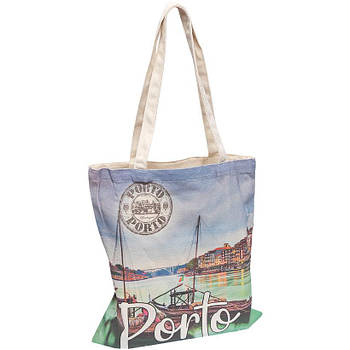 Тканинна еко - сумка з ручками 36*39 см для покупок 3639-4 Біла з малюнком Цуценят