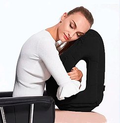 Подушка для подорожей чорна 50*35*30 см, артикул ЗМА40093, комфорт у поїздках, аксесуар для подорожей