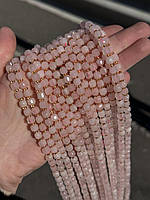 Рожевий кварц кубик 5 мм/нитка 37 см приблизно 52 намистини