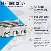 Електрична плита Gastro - 12 кВт - 6 плит - 90 x 65 см - Pro 650 Series - Royal Catering