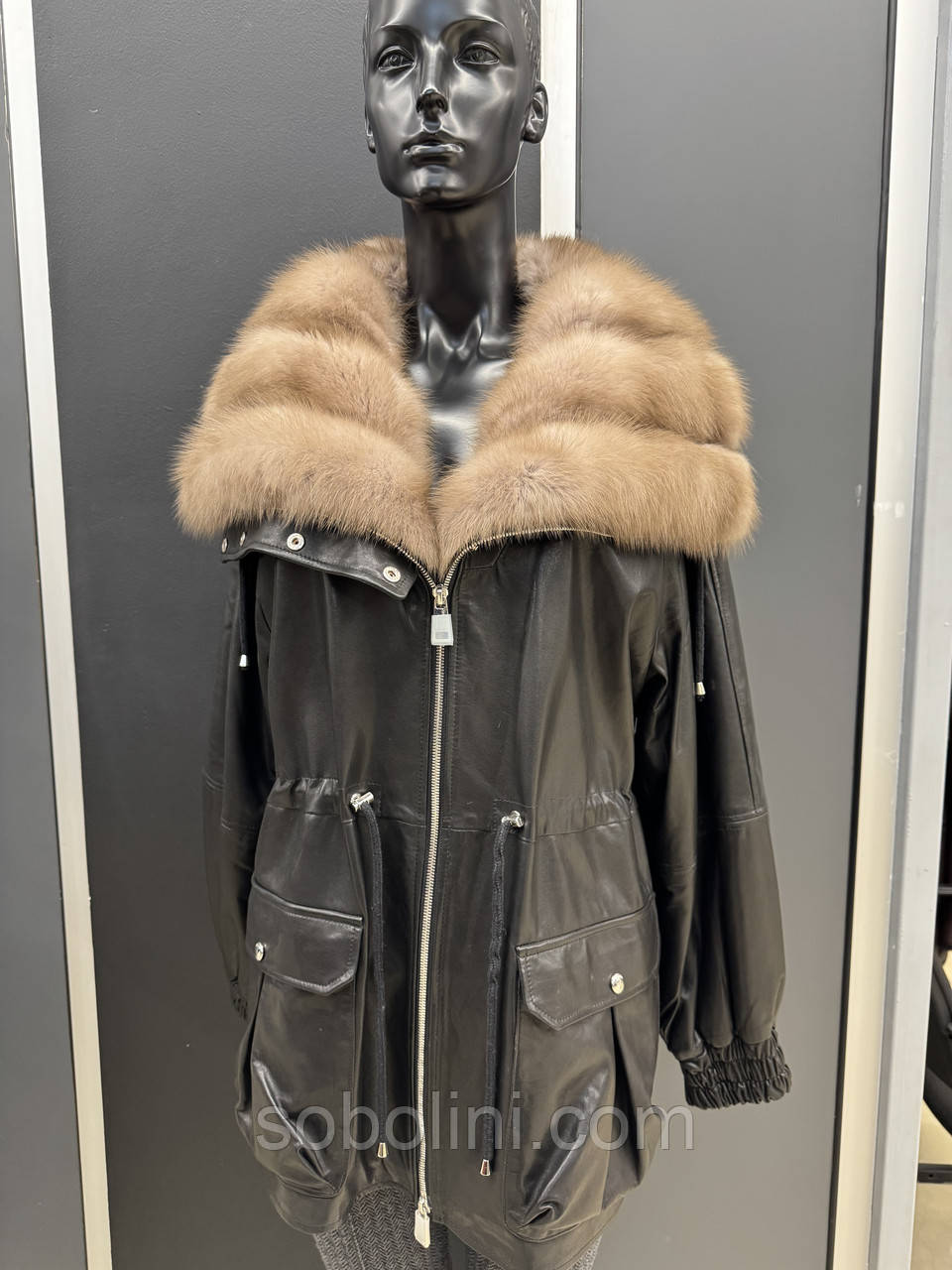 Шкіряна куртка з хутром куниці, фото 1
