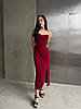 Бордове спокусливе облягаюче плаття на тонких бретелях, імітацією чашки і вирізом на ніжці, фото 4