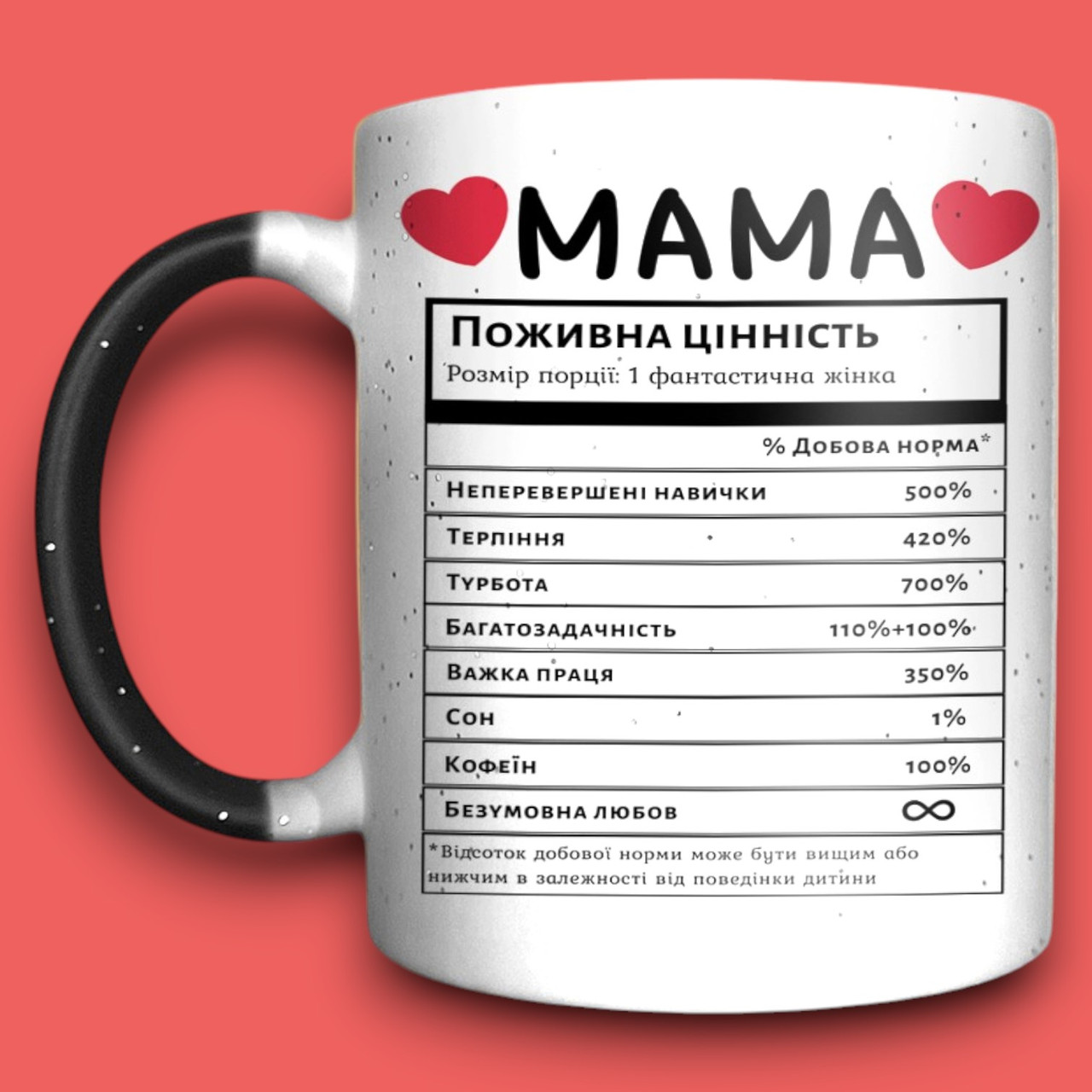 Чашка-хамелеон у подарунок мамі із принтом "Поживна цінність", 330 мл, фото 1