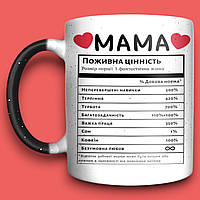Чашка-хамелеон у подарунок мамі із принтом "Поживна цінність", 330 мл