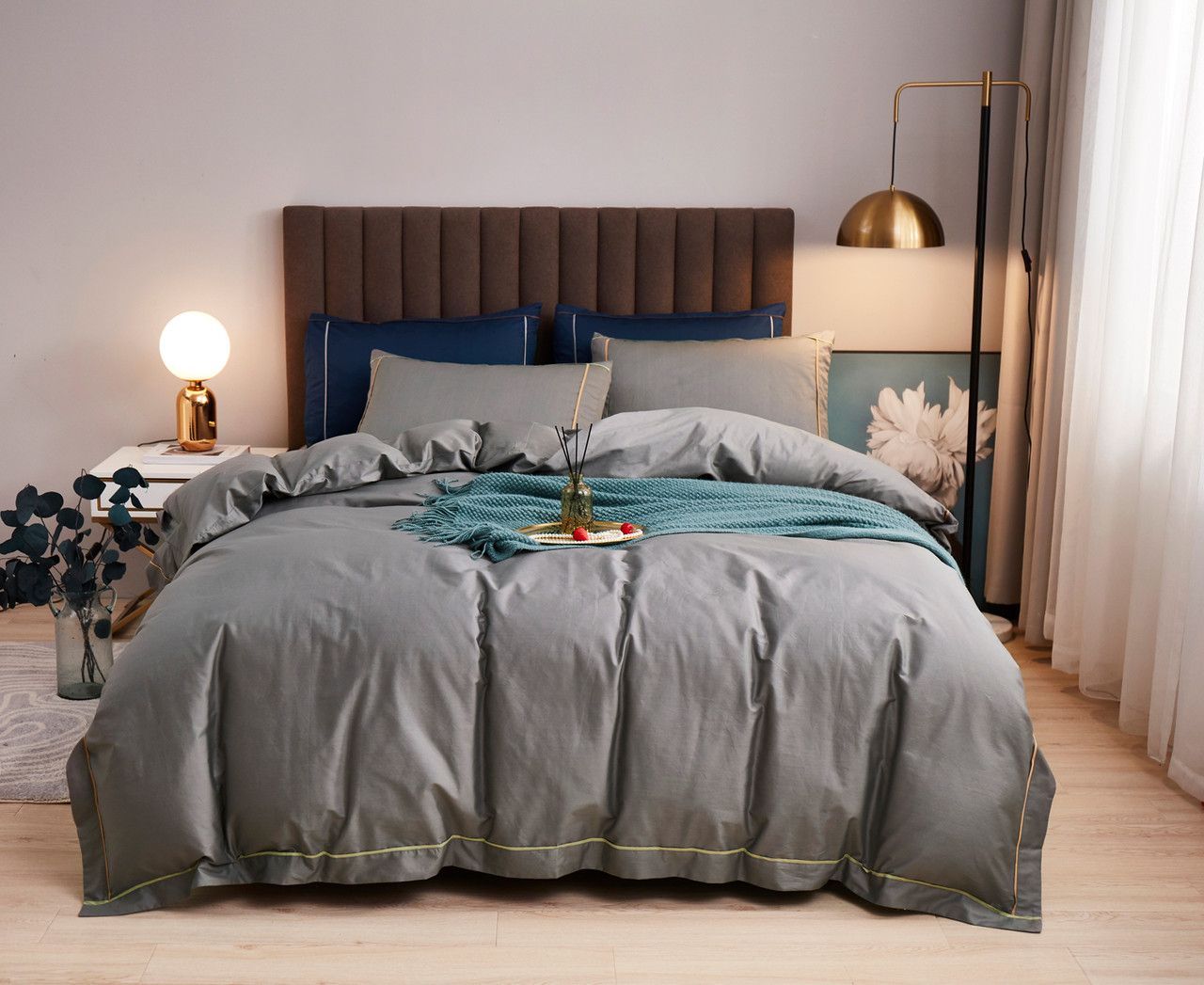 Постільна білизна Сатин Люкс сірий євро Love You Євро, фото 1