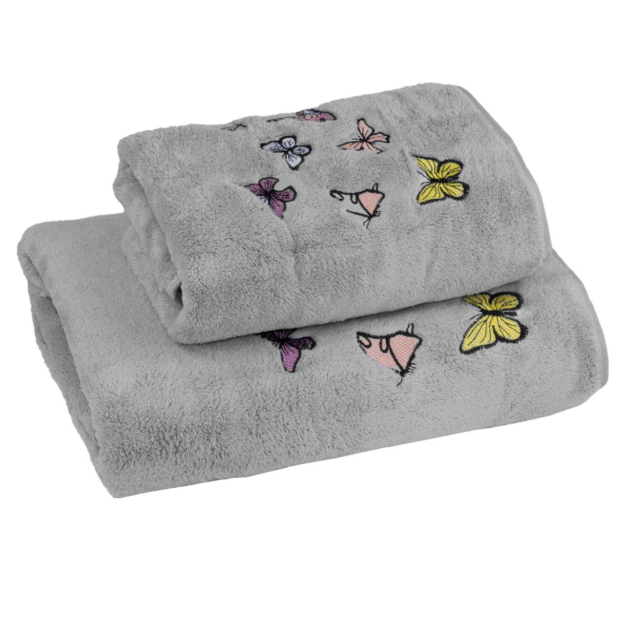 Набір рушників 2 шт Метелики 35x75 + 70x140 см Сірий LoveYouHome, фото 1