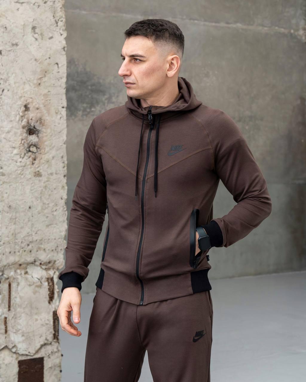 Костюм Nike Tech чоловічий спортивний весняний осінній кофта штани найк теч коричневий
