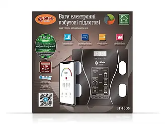 Ваги електронні побутові підлогові 180кг скляні квадратні LED екран BITEK BT-1605 15шт 6469