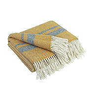 Плед Мериносовий однотонний із смужками білий-гірчиця-сірий Love You 140 x 200 см