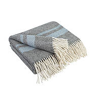 Плед Мериносовий однотонний із смужками білий-сірий-блакитний Love You 140 x 200 см