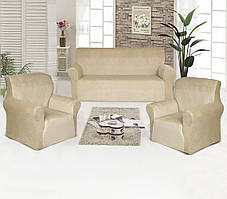 Набір чохлів на диван 3-місний і 2 крісла велюр бежевий Love You