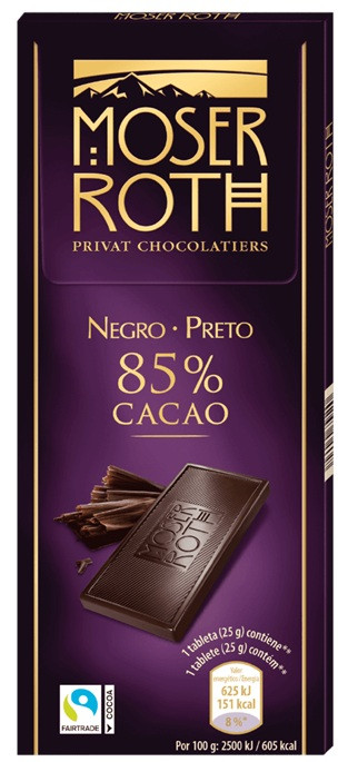 Шоколад Чорний Moser Roth Negro Preto 85% какао 125 г Німеччина