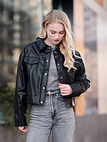 Жіноча Шкіряна Куртка Стаф Чорна Однотонна Демісезонна Коротка Staff Gi Shopingo