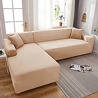 Чохол на диван кутовий велюр бежевий Love You