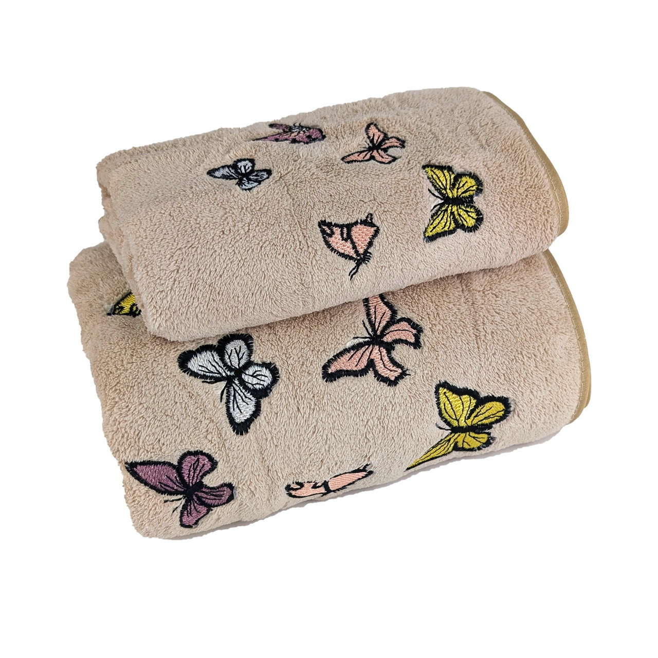 Набір рушників 2 шт Метелики 35x75 + 70x140 см Бежеві LoveYouHome, фото 1