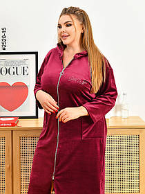 2520-15 Халат жіночий на блискавці з поясом велюр батал (3 од: 52-54,56-58,60-62)