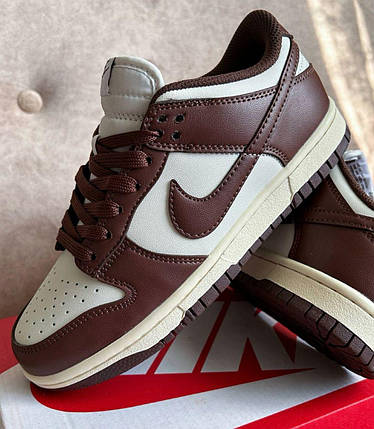 Жіночі кросівки Nike SB Dunk Low White Cacao Wow Найк сб данк лов коричневі шкіряні кросівки демісезон, фото 1