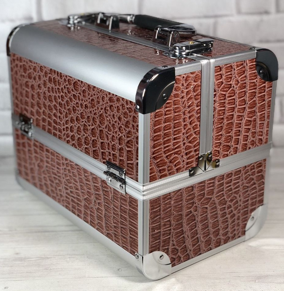 Б'юті кейс валіза алюмінієва з ключем карамель кроко для майстрів, фото 1