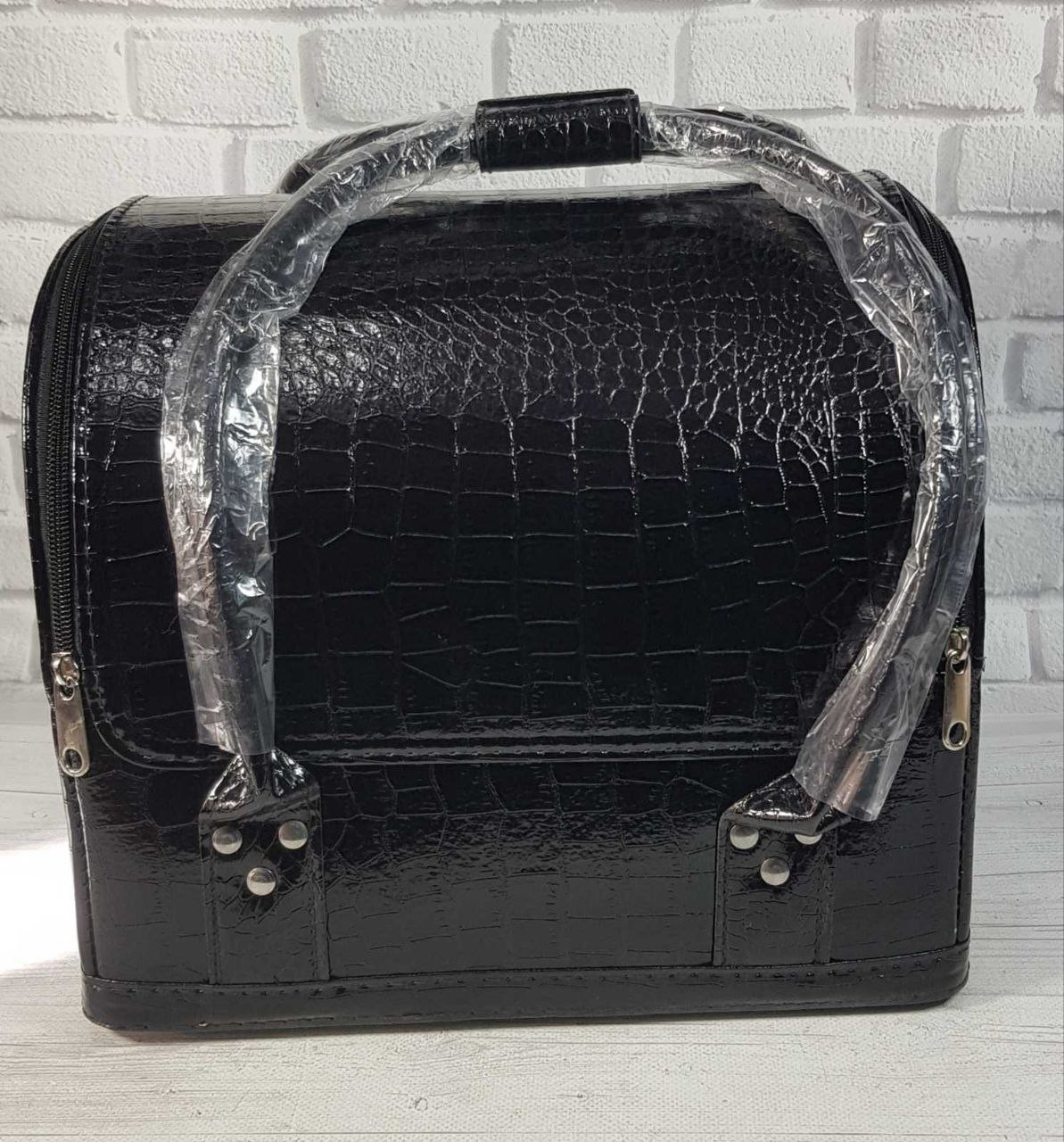 Б'юті-кейс валіза для майстра салонів краси зі шкірозамінника на змійці чорна кроко, фото 1